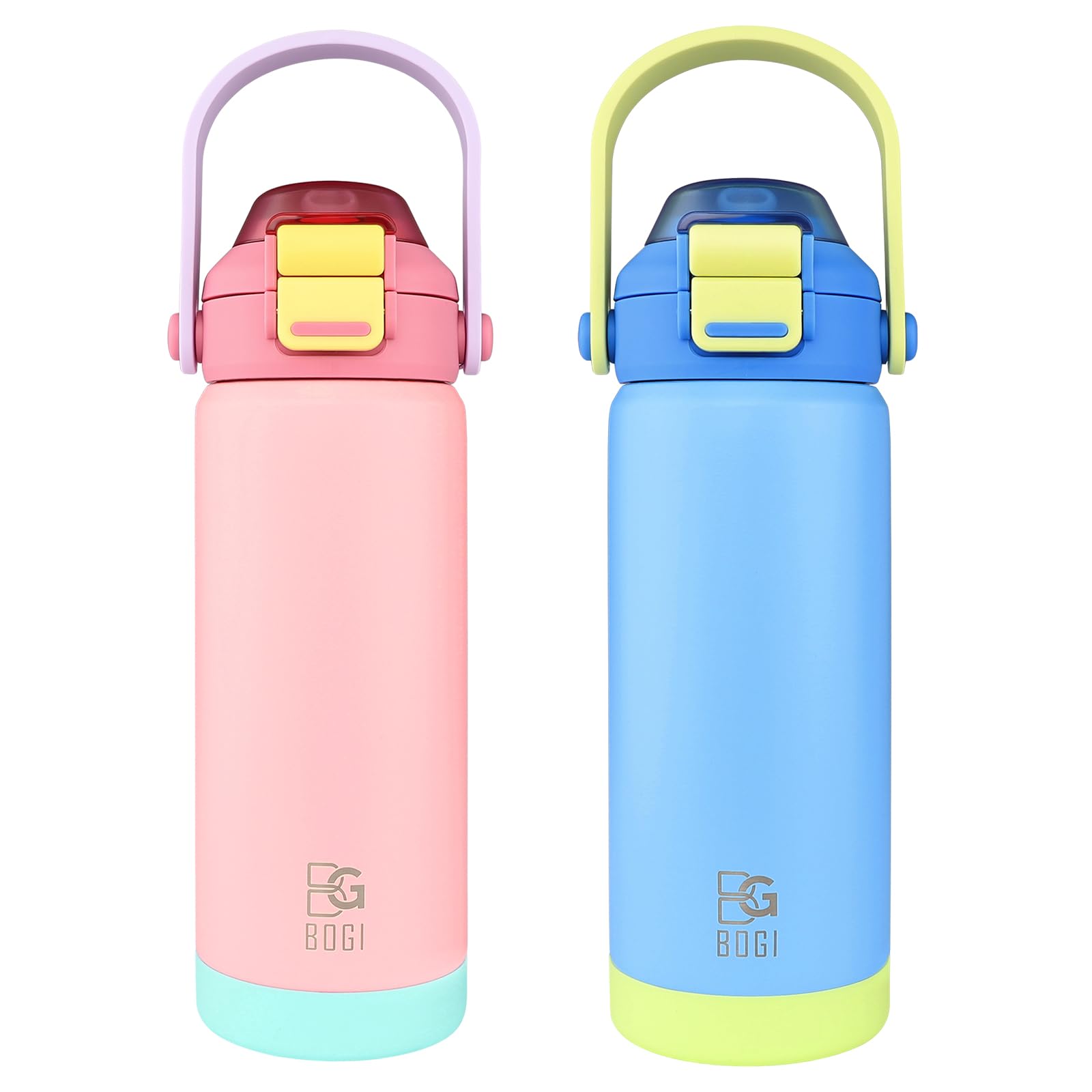 BOGI Metall-Wasserflasche mit Strohhalm, 720 ml, Edelstahl-Wasserflasche für Sport, Reisen, Fitnessstudio, auslaufsicher, isolierte Wasserflasche mit 2-in-1-Duo-Deckel, für Jungen und Mädchen, 2