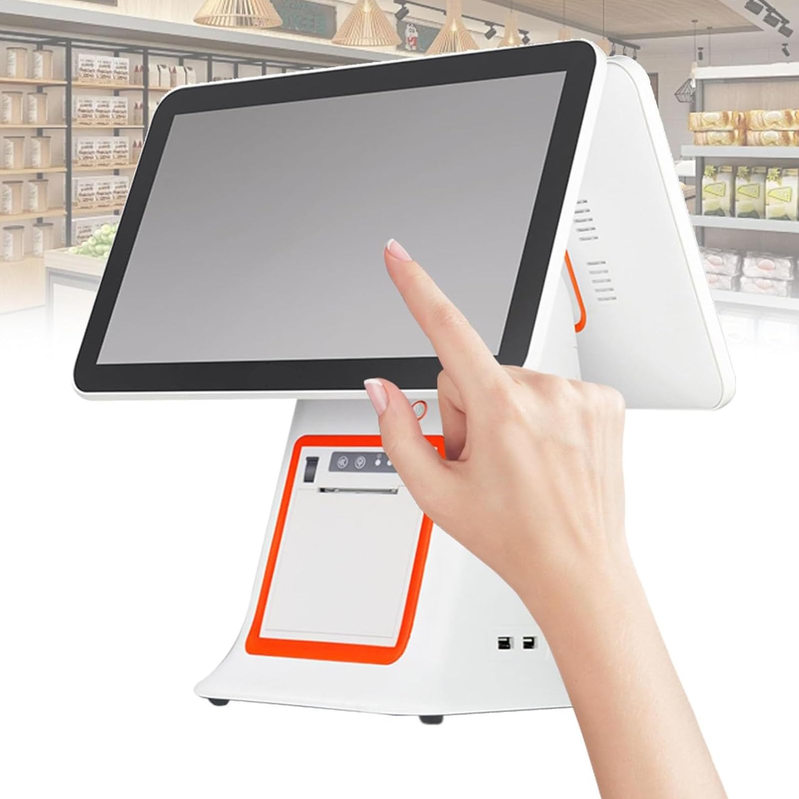 SENJINGHUA POS Cash Register, All-in-One Cashier Register with Dual Touch Screen 15.6", POS System for Small Business with CPU I5, 8GB RAM, 128G SSD, WiFi Module, for Retail and Restaurant White