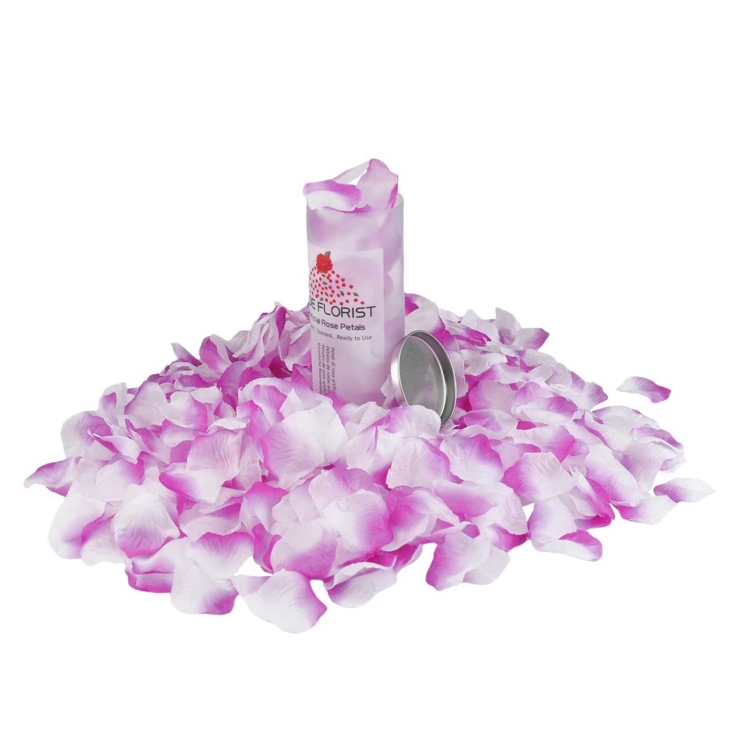 CODE FLORIST 1100 PCS Purple-White Silk Rose Petals for Valentine's Day,Romantic Night,Wedding,Proposal Anniversary Flower Decorations(Separated,Scented)