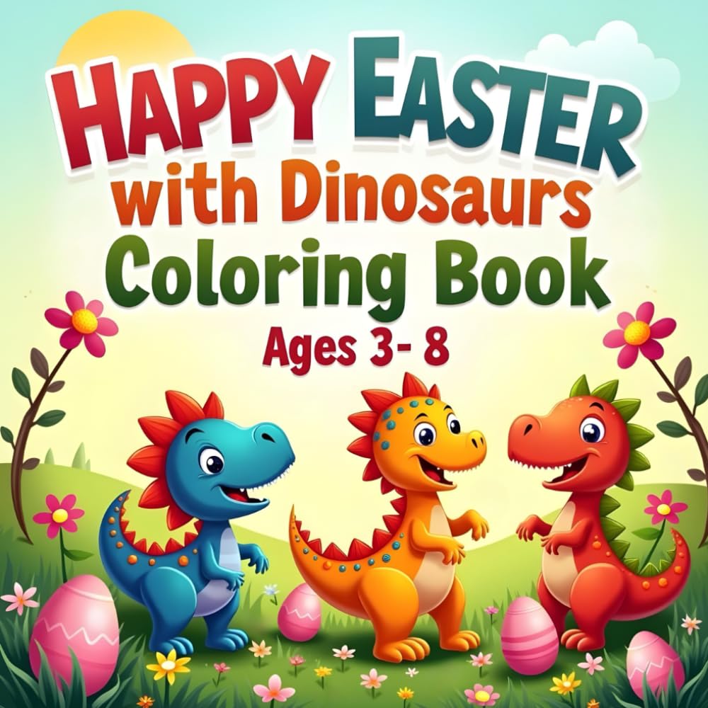 Happy Easter with Dinosaurs Coloring Book Ages 3–8: Simple and funny drawings perfect for a boy and girl / preschooler / toddler / relaxation (Easter basket fillers)