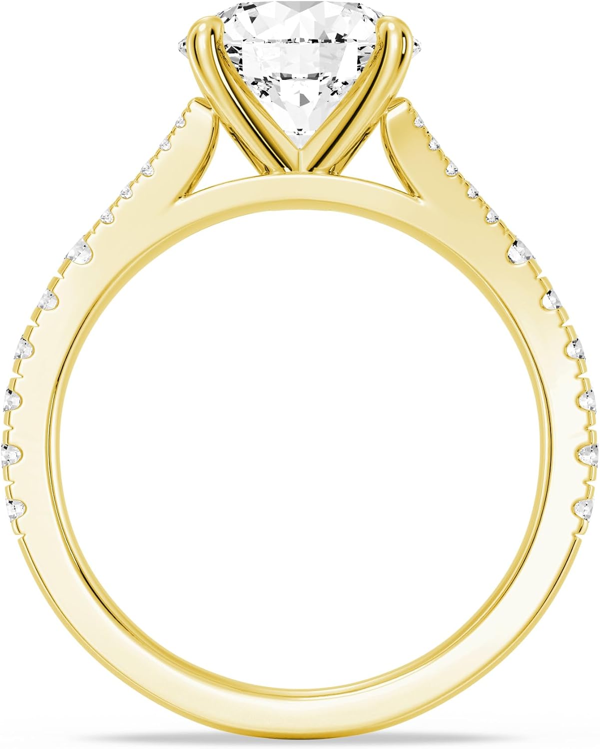 MSBLUE® 2ct Round Cut Moissanite Engagement Ring, Split Shank with Pavé Accents