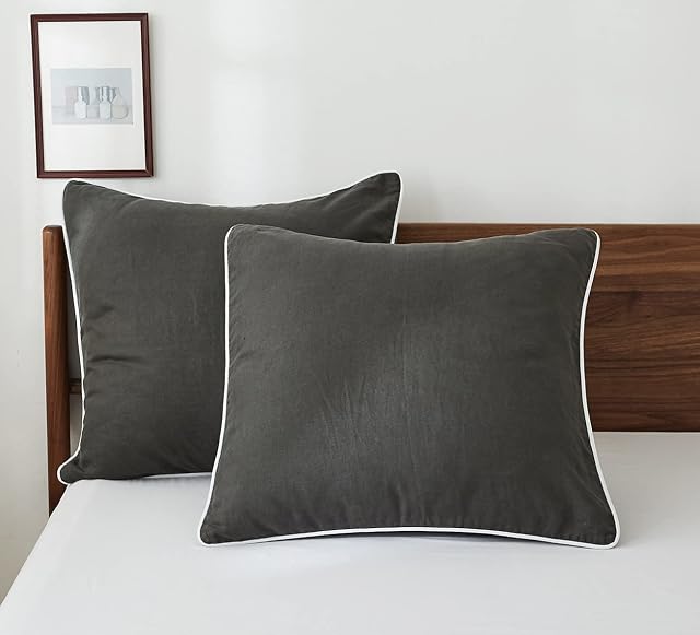 Simple&Opulence 100% Linen Cushion Covers 45x45 cm Breatherable Hypoallergenic Decorative Square Throw Pillow Case for Sofa/Bedroom/Couch,Dark Gray/Black