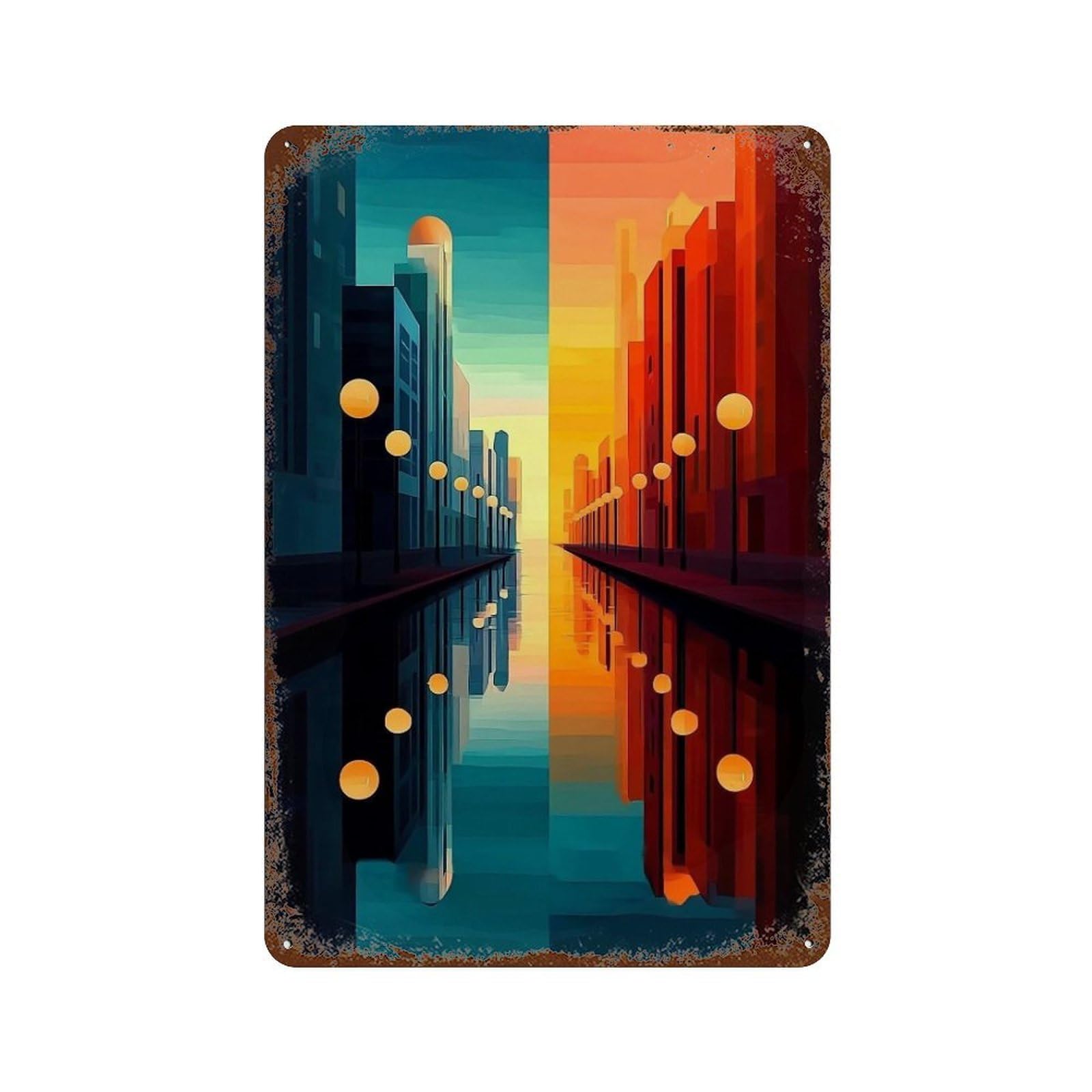 WUJHGRSG Minimal Angular Split Horizon Reflected Urban Layout 02 Wall Art Retro Iron Vintage Metal Tin Sign Poster Modern Decor for Home Cofffee Club Bar Shop Style 30x20cm