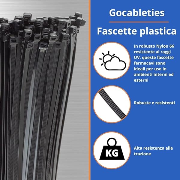 Gocableties - Black Plastic Cable Ties - 300 mm x 3.6 mm - 100 Pieces - UV-Beständiges Set - 5