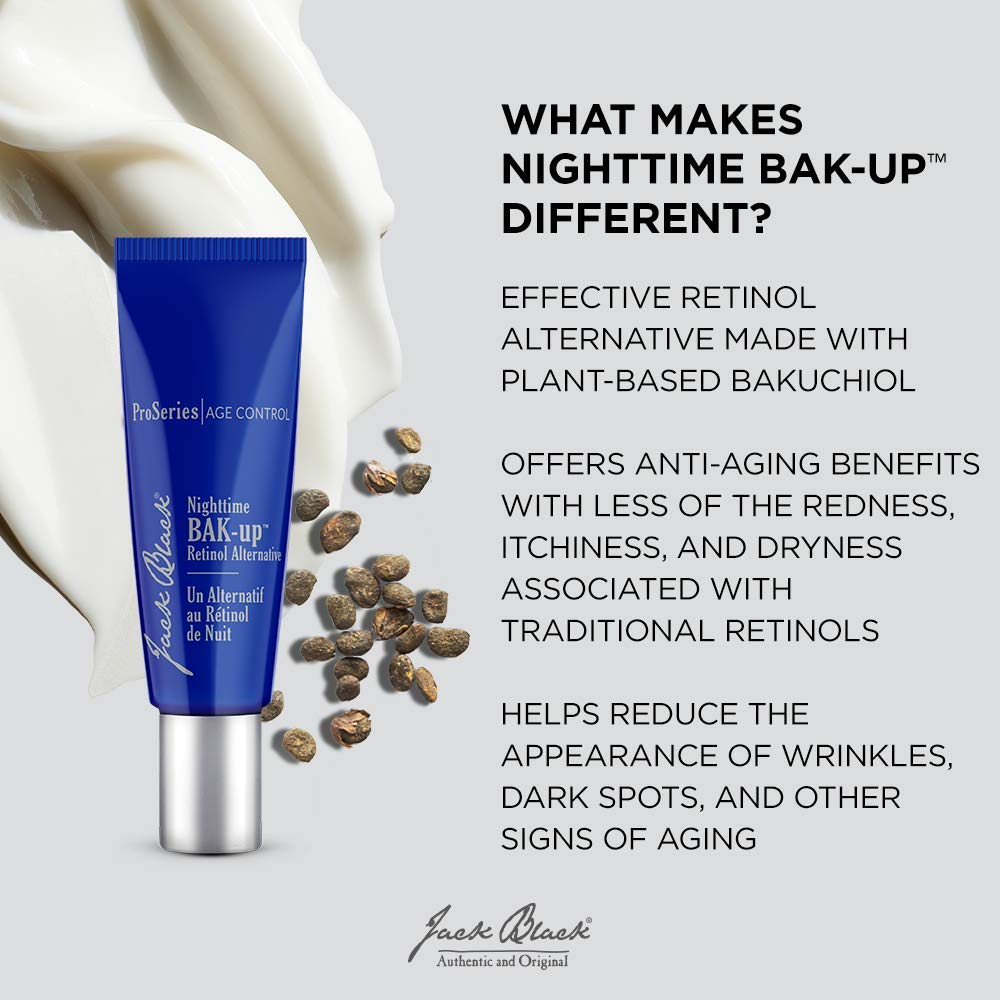 Jack Black Nighttime Bak-Up con Bakuchiol Alternativa Natural al Retinol & Aceite de semilla de Cannabis Crema de noche antiarrugas y antiedad 50ml. No provoca irritación