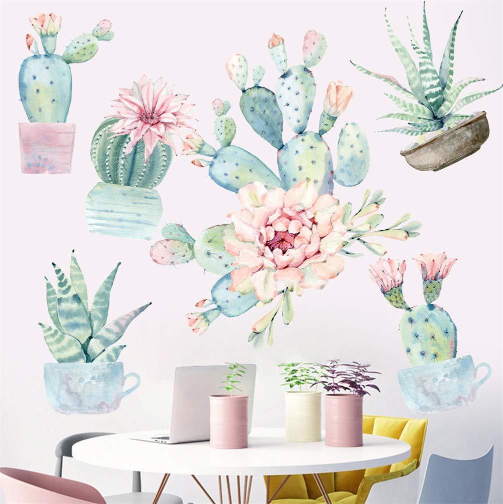 Ruberpig Wall Sticker Plant Cactus Succulent Wall Decal Removable PVC Decoration for Home Home Bedroom Living Room Decor