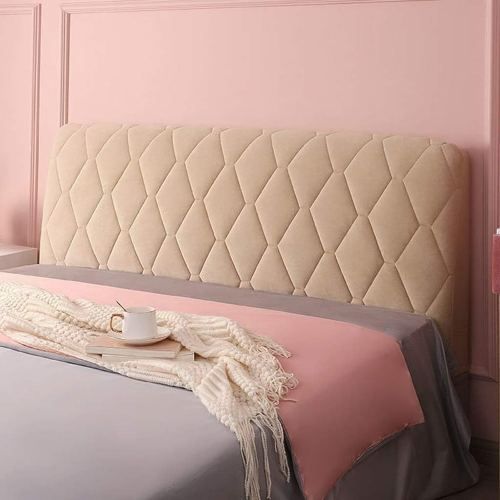 CAMZ Velvet Bed Headboard Cover for Queen Twin Full King Size, Quilted Bed Headboard Slipcover Thicken Dustproof Headboard Padding Protector Cover (