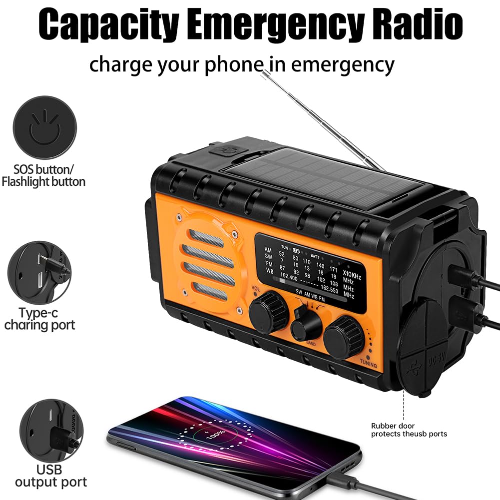 Mano di emergenza Radio a manovella con 20000mAh Solare e Modalità di Ricarica Multipli Radio per Esterni