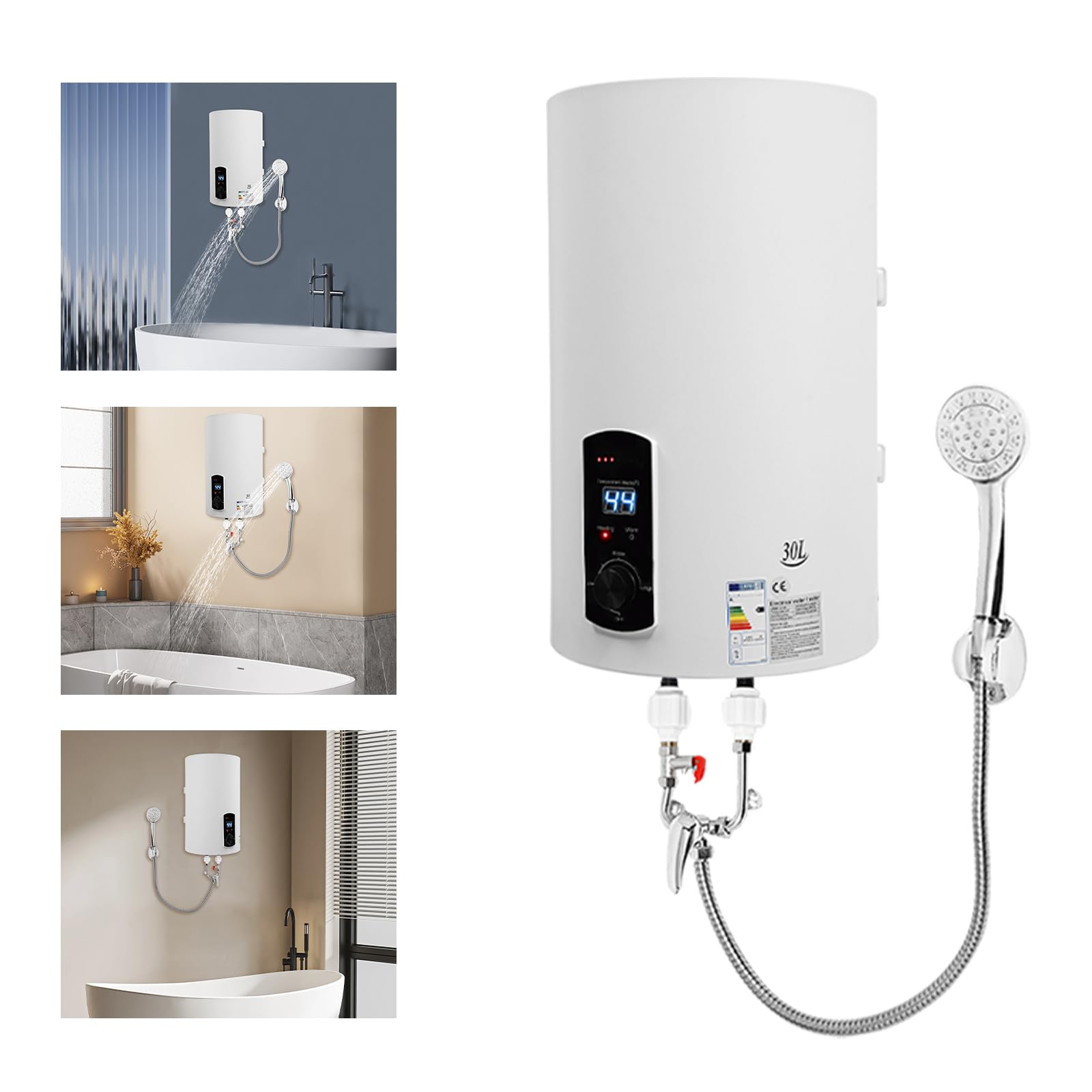 Chauffe-eau électrique 30 l acier inoxydable tube chauffant montage mural alimentation rapide eau chaude