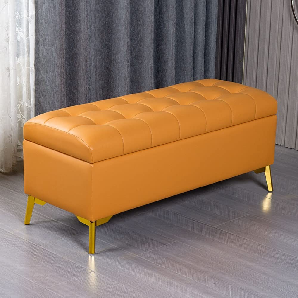 Repose-pieds avec rangement en cuir orange banc de canapé 150 kg