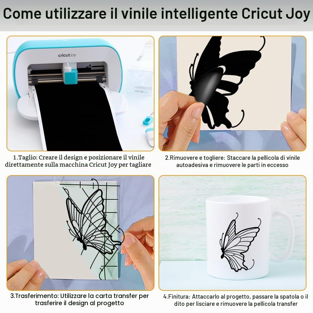 Smart Vinyl Permanent, Smart Adhesive Vinyl Permanent for Cricut Joy, rotolo autoadesivo in vinile, 14 cm x 200 cm, adatto per decorare tazze, bottiglie d'acqua, magliette, borse per il trasporto