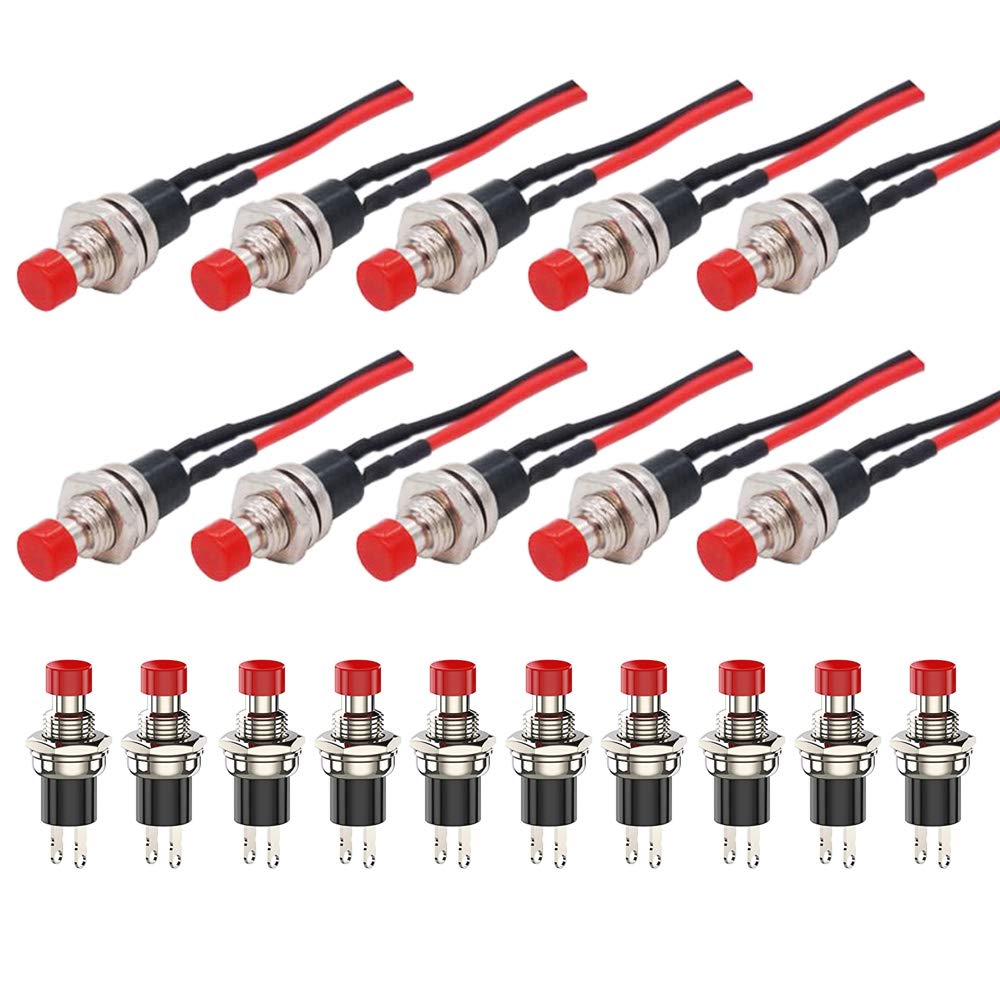 GTIWUNG20Pcs 1A 250V AC 2Pins SPST Momentary Mini Push Button Switch Normal Open, 7mm Prewired Push Button Switch, Pushbutton Switches with Pre-soldered Wires for Model Railway Hobby, Red