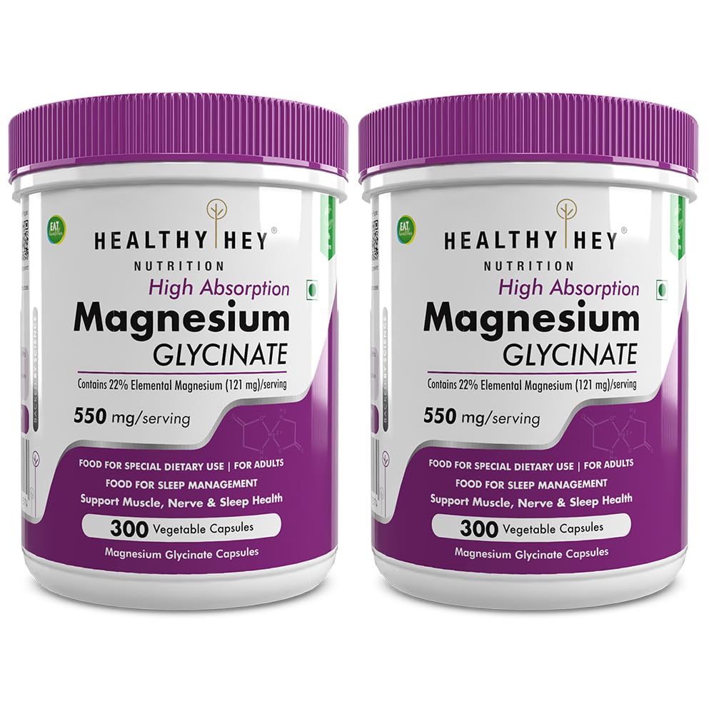 HealthyHey Nutrition High Absorption Magnesium Glycinate, 550mg - 300 Vegetable Capsules - Pack of 2-picture-10