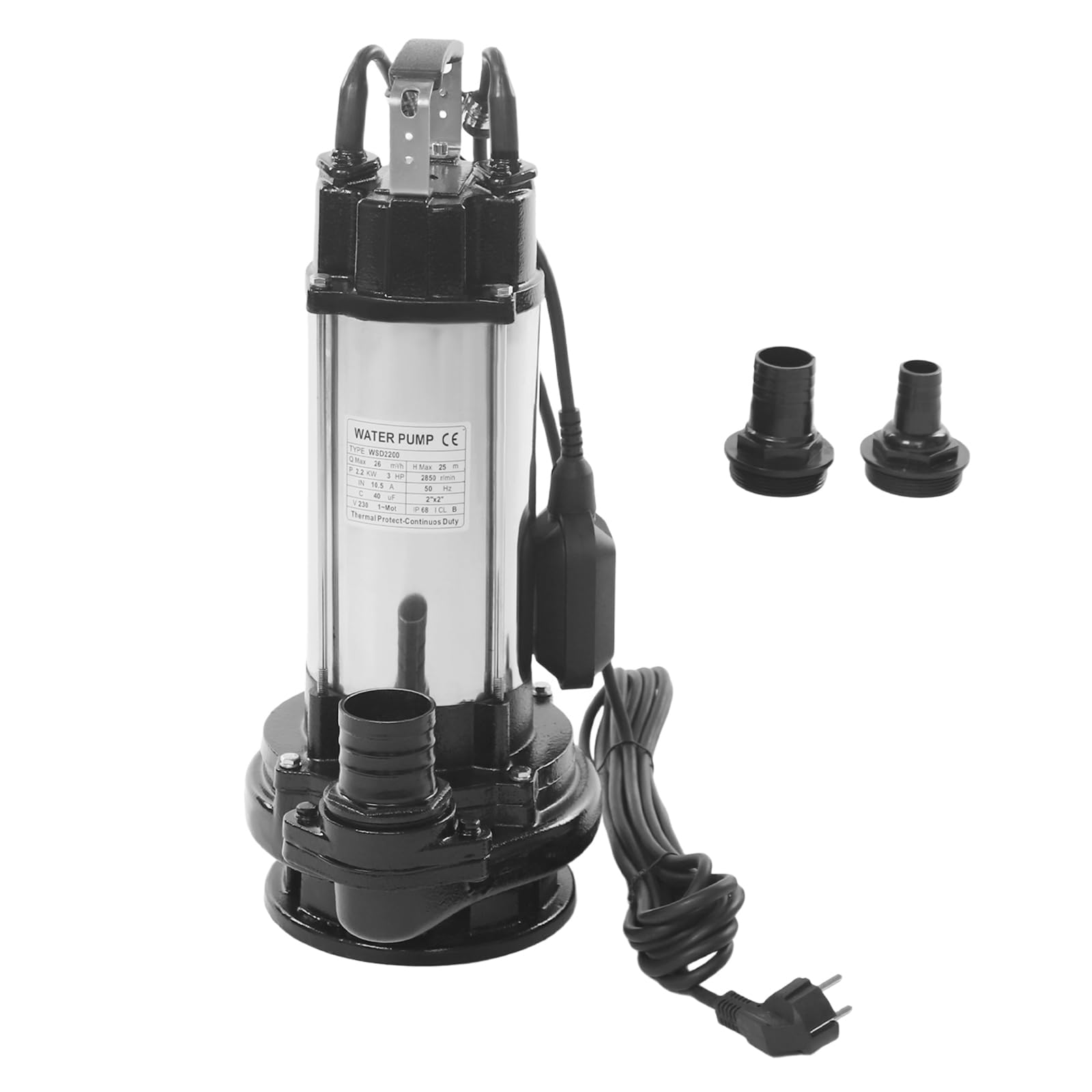 Pompa sommersa per acque reflue, 2200 W, in acciaio inox, pompa sommersa per acqua sporca, pompa per acqua sporca, scarico acque reflue sommergibili, pompa da giardino per acqua pulita/sporca