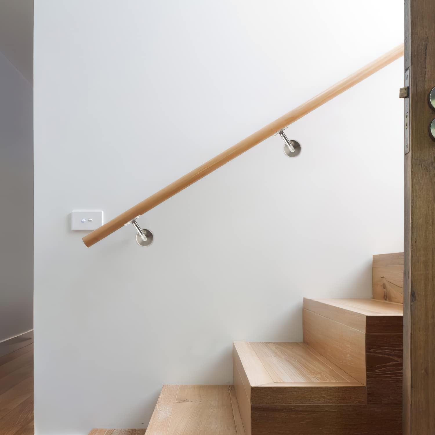Ikodm Lot de 10 supports de main courante en bois plat avec rosace de recouvrement en acier inoxydable, inclinaison réglable pour mur intérieur, loft, mains courantes âgées, barre de support de