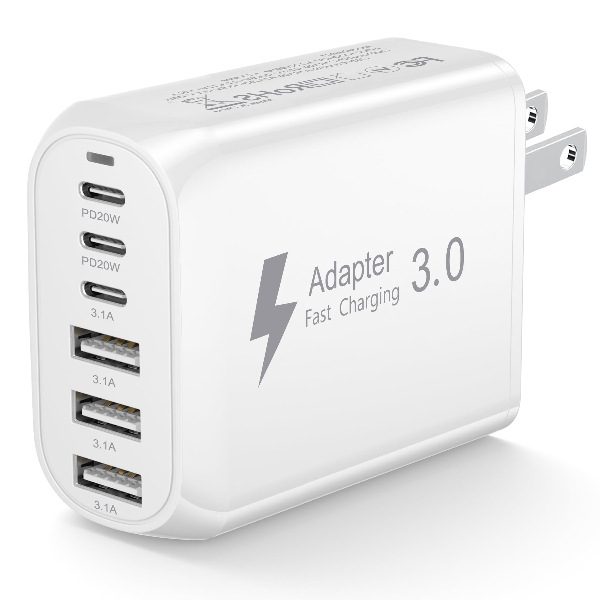 USA Travel Adapter Charger, 60W US Plug Adapter Fast Charger Plug with 3 USB C+3 USB A, US Travel Adaptor American/US/Canada/China/Japan Wall Adaptor Fast Charging for iPhone 17 16 15,Samsung Galaxy