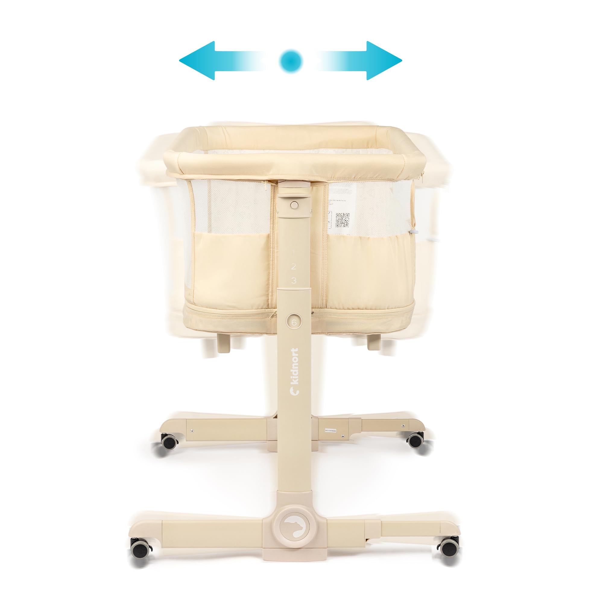 Snäckskal 3 in 1 Babybett Beistellbett Reisebett mit Matratze und Rollen 6 Fach höhenverstellbar mit Wiegefunktion Moskitonetz Laufstall bis 15 kg klappbar Tragetasche Beige