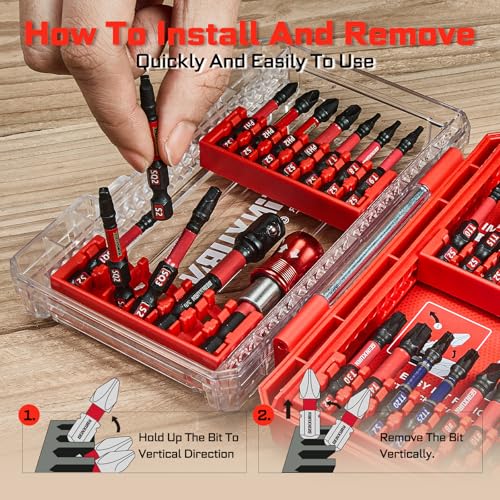 Geinxurn 27Pieces Impact Screwdriver Bits Set, Magnetic S2 Steel Phillips/Slotted/Square/Torx Insert Power Bits Tips, Impact Bit Holder and Impact Socket Adapte with Pink Storage Box Case by GEINXURN - Image 4