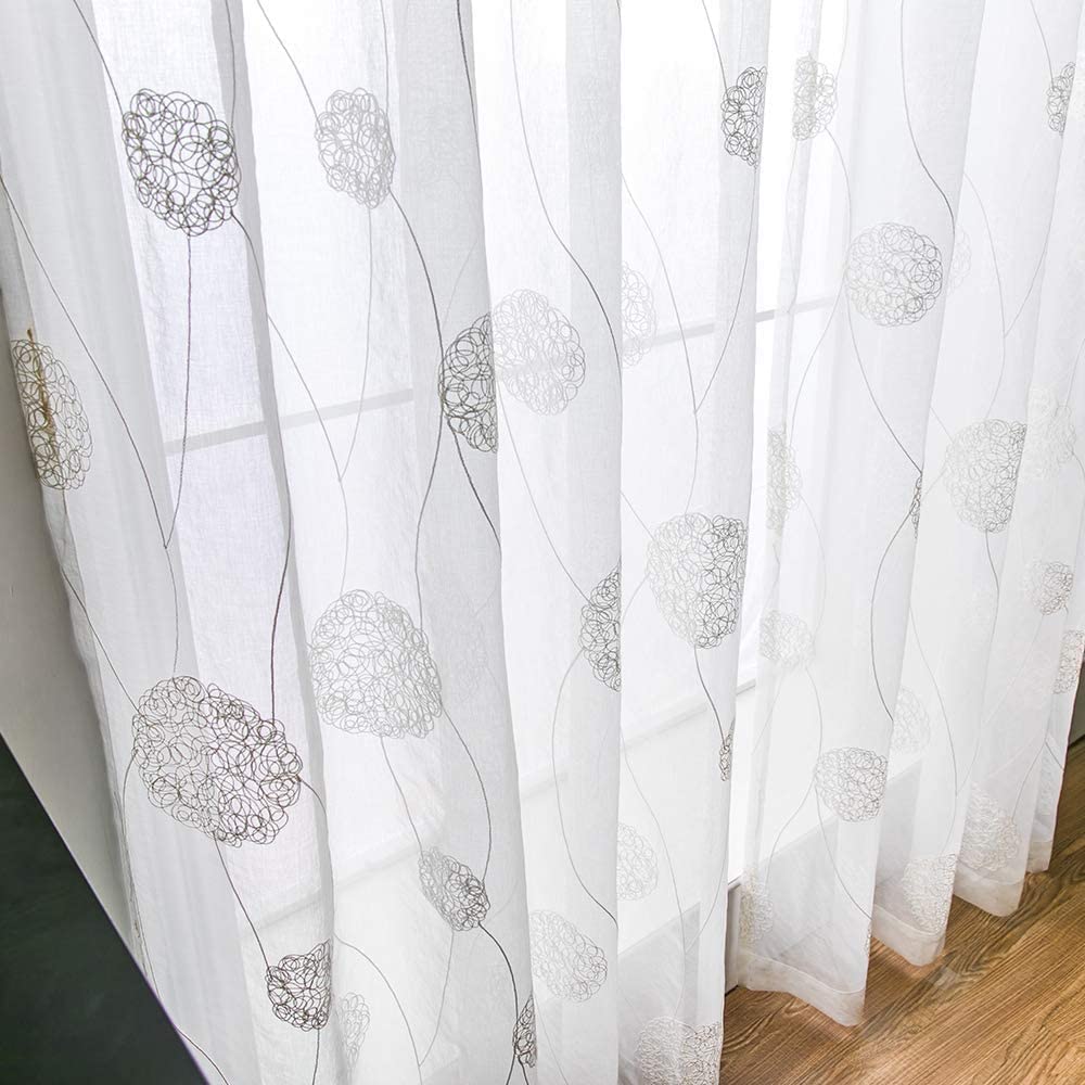 MIULEE Gordijnen met bloemen borduurwerk, gordijnen wit met paars motief voor woonkamer, slaapkamer transparante gordijnen met ogen, set van 2 voile bloemen doorzichtige gordijnen, elke H 160 x B 140 MIULEE Gordijnen met bloemen borduurwerk, gordijnen wit met paars motief voor woonkamer, slaapkamer transparante gordijnen met ogen, set van 2 voile bloemen doorzichtige gordijnen, elke H 160 x B 140