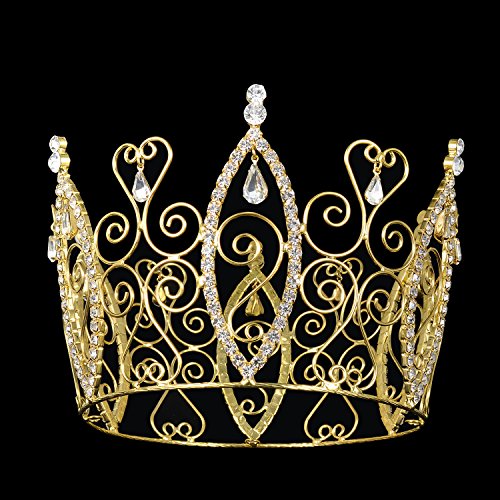 Dczerong Women Birthday Queen Crowns Cake Topper Gold Full Round Princess Costume Prom Tiara Crown Gift Box Packed Amazing Personality Pageant Queen Rhinestone Crown Gold #TOP7