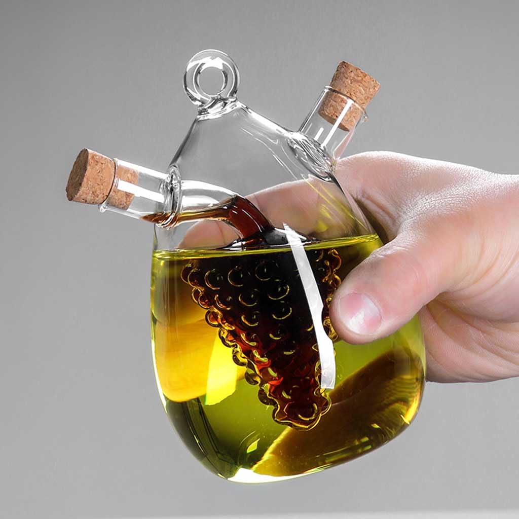 Dispensador de aceite y vinagre de cristal, Botella dispensadora de aceite y vinagre 2 en 1 de vidrio con tapones de corcho en varios tamaños(A Model,400ML)