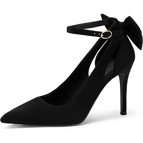 Women's Pointed Toe High Heels Ankle Strap Bow Tie Pumps Wedding Party Dress Shoes