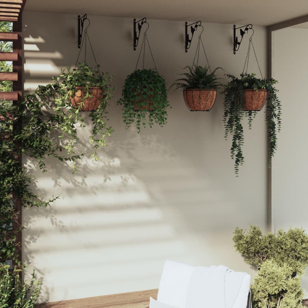 4er Set Blumenampel mit Wandhalterung Ø 35cm Schwarz Stahl Hängekorb mit Kokosfaser Einlage für Balkon Garten Terrasse