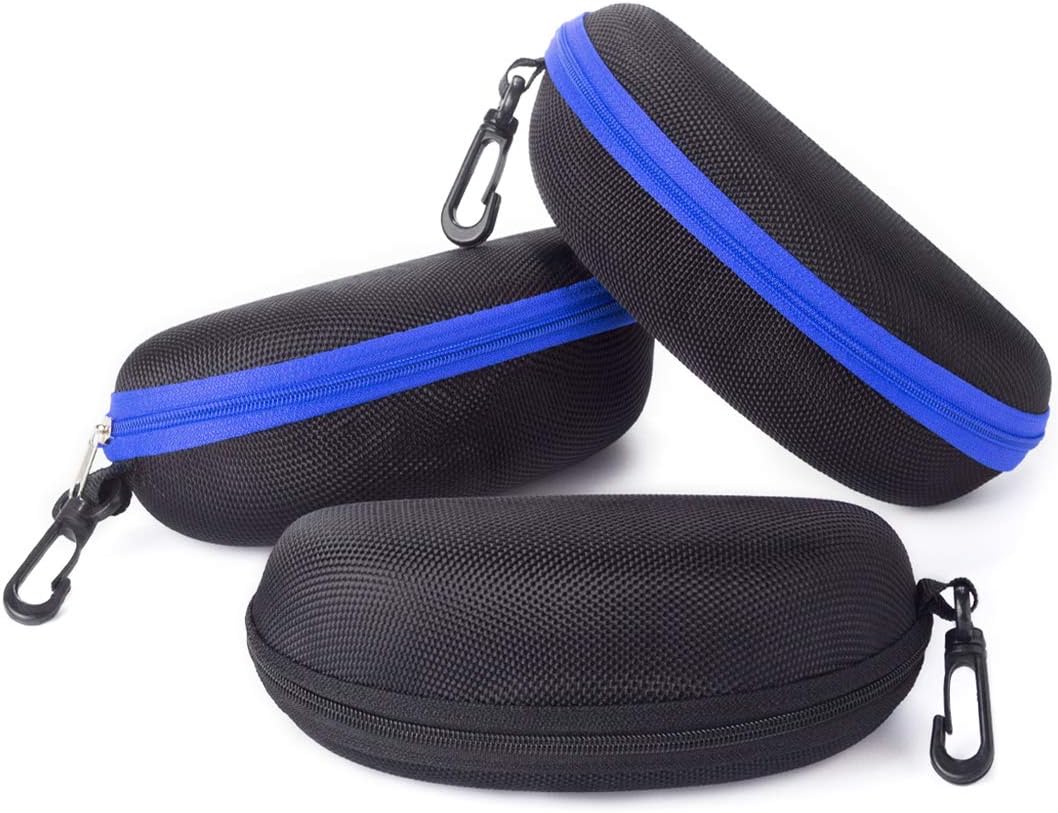 Sunglasses Case,(3 Pack) RayLove Portable Travel Zipper Eyeglasses Case Hook(2Blue1Black)