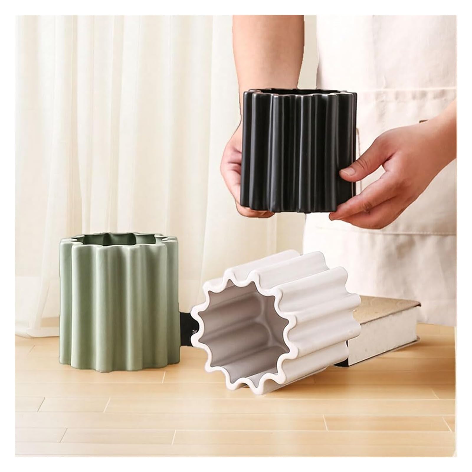 Blumentopf, Blumentopf mit Streifen, für drinnen und draußen, dunkle Farbe, moderne Heim- und Gartendekoration