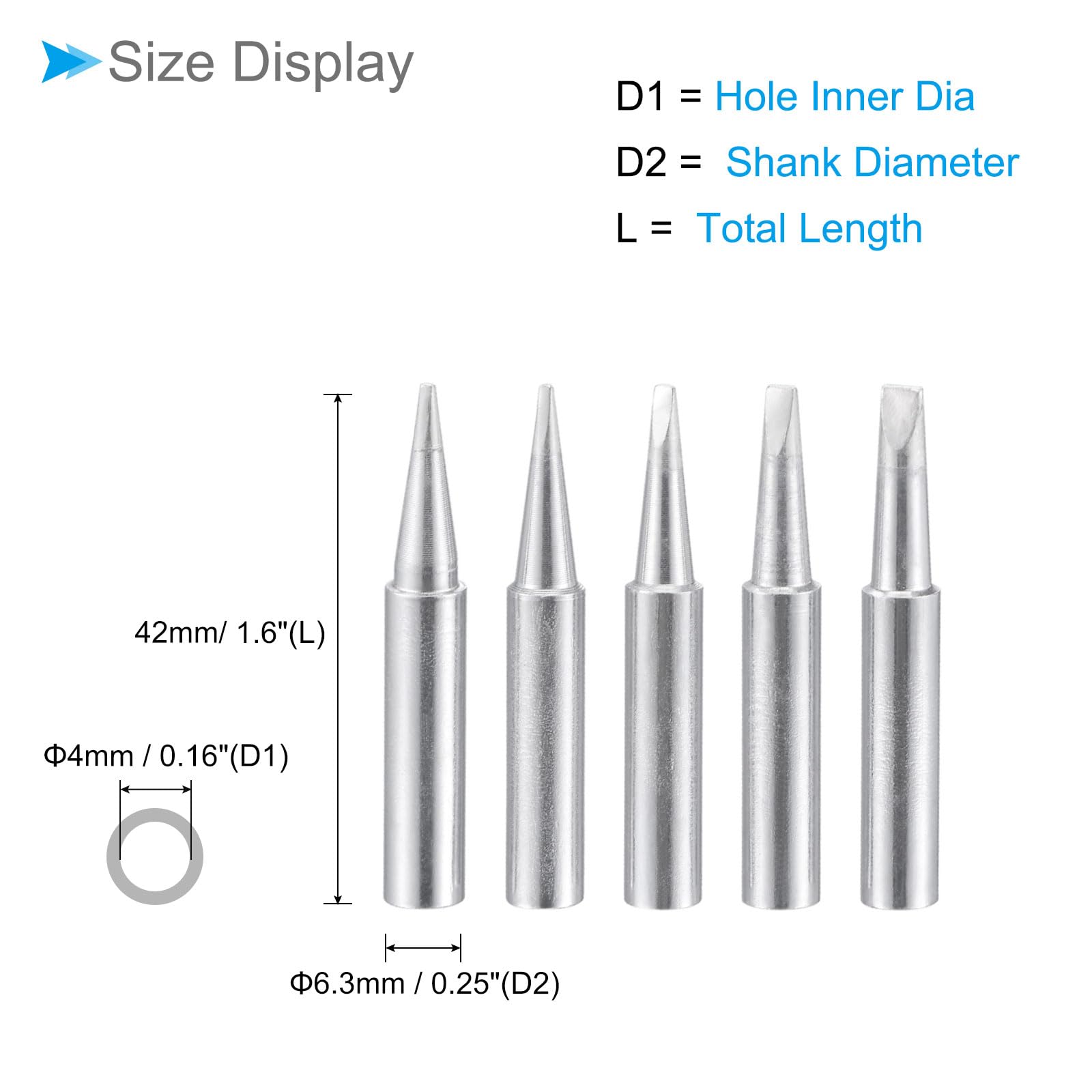 CoCud Soldering Iron Tips, 4x41mm 0.8D+1.2D+1.6D+2.4D+3.2D, Solder Tips Fine Soldering Gun Replacement Solder Welding - (Applications: for Soldering Irons Soldering Station), 5 Pieces