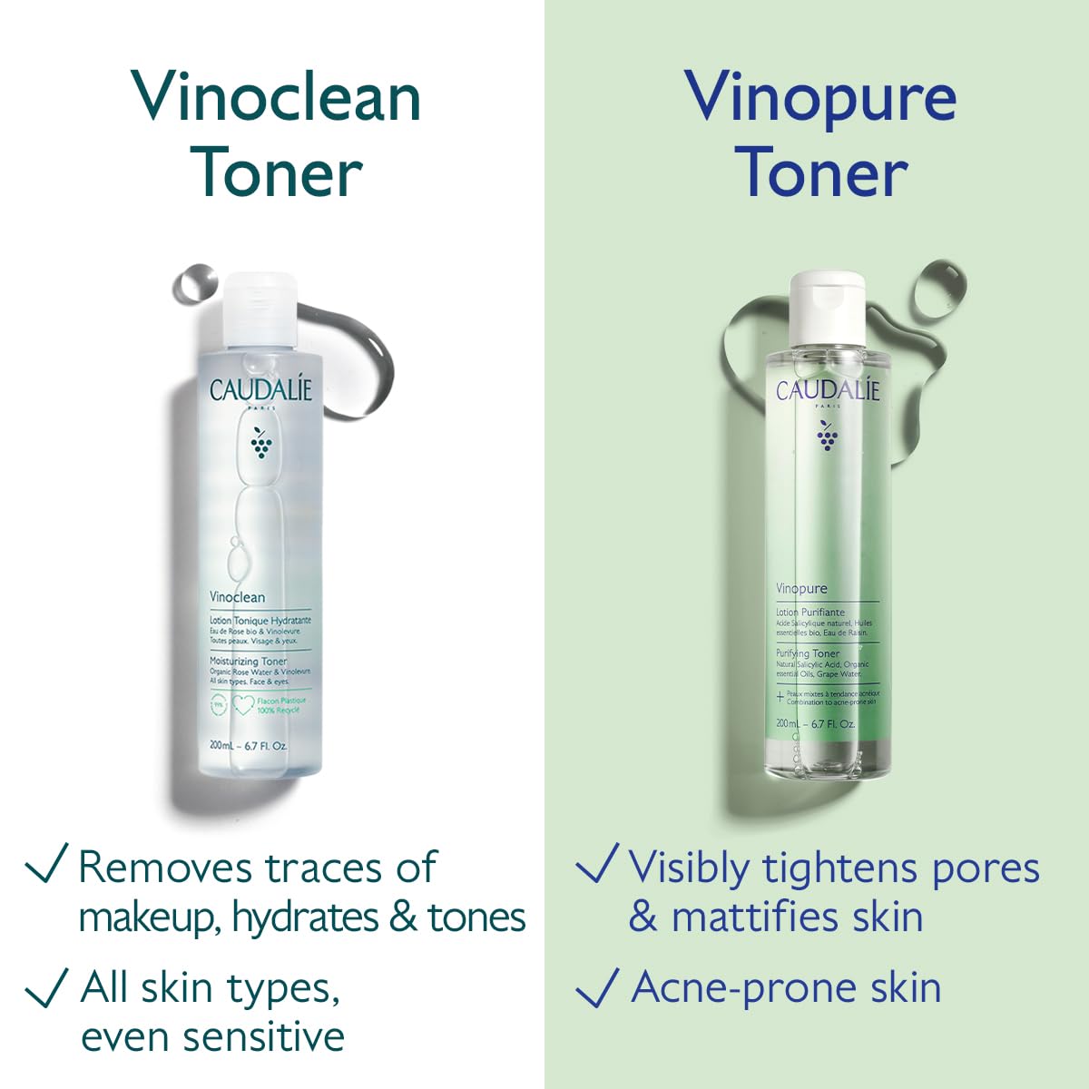 Caudalie Vinopure Salicylic Acid Pore Minimizing and Exfoliating Toner with Organic Rose Water