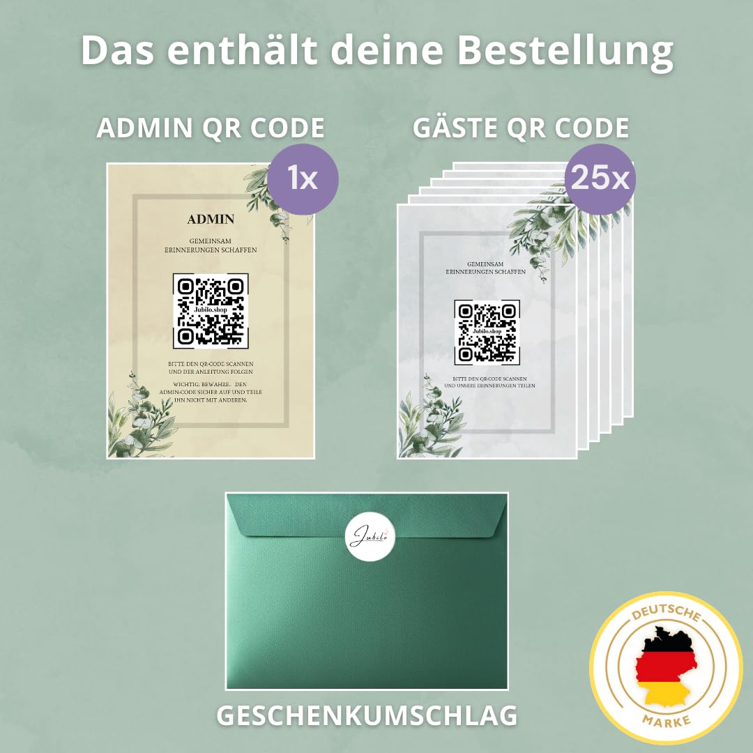 Jubilo Hochzeitsfotos QR Code mit 25 Tischkarten | Fotogalerie | Hochzeitsbilder sammeln mit Gästen | Hochzeitsspiele und Fotoaufgaben | Fotospiele Für unvergessliche Hochzeit Erinnerungen