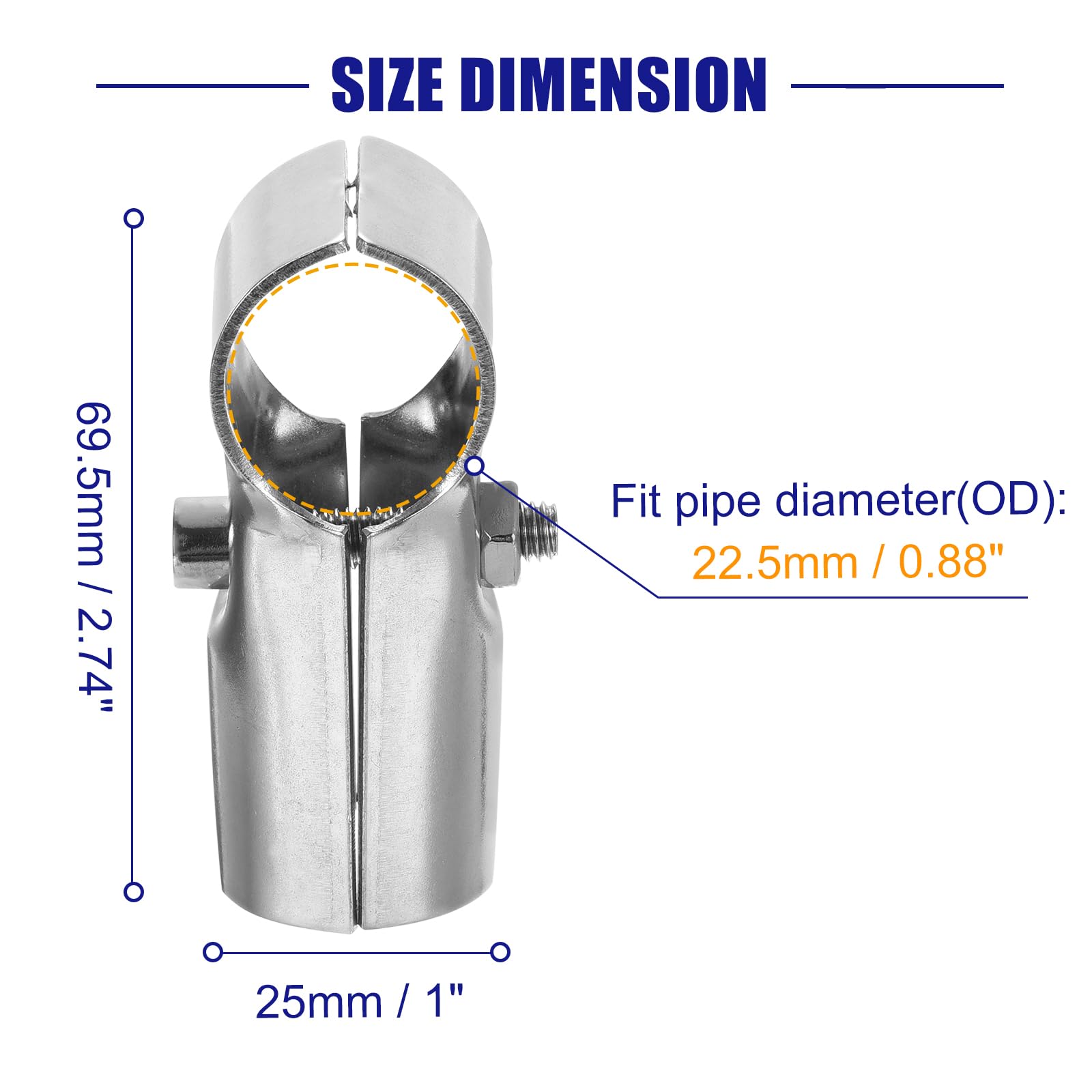 QUARKZMAN Connecteur de Tuyau Structurel à 180 Degrés, 2 Voies, 20 Ensembles de Pinces d'Extrémité en Acier Inoxydable pour Tubes de OD 1 Pouce (25 mm), Argent