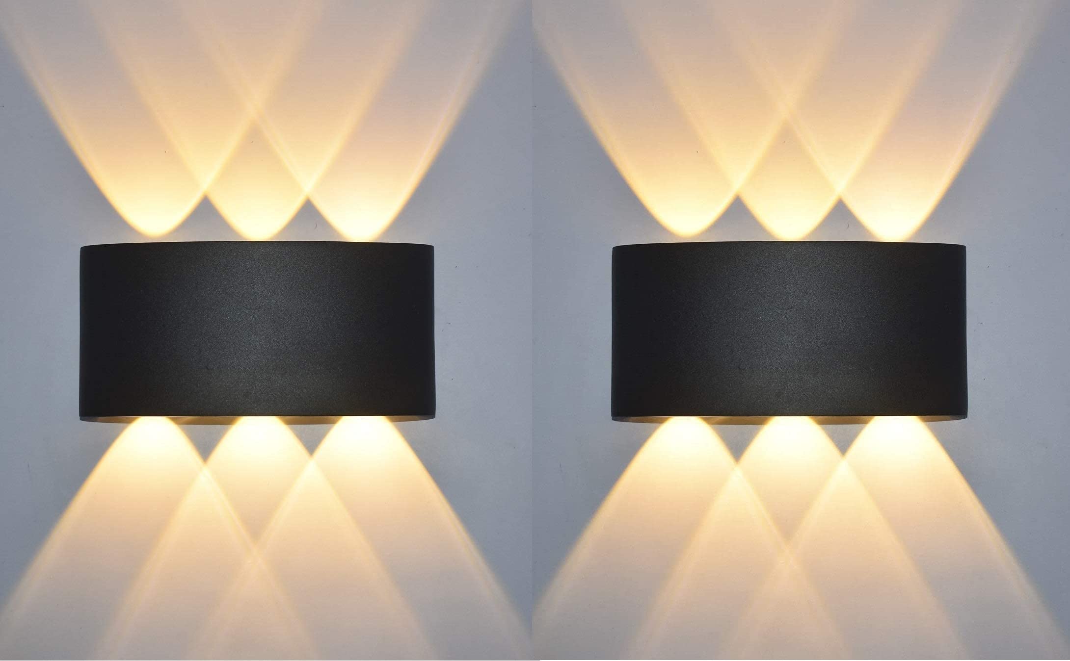 Desidiya® 12 Watts (Pack of 2) 6 Ray Oval Up-Down Outdoor LED Outdoor Waterproof IP65 Exterior Wall Step Light Fixture Waterproof Lamp Warm White, Black Body 6 Way Metal