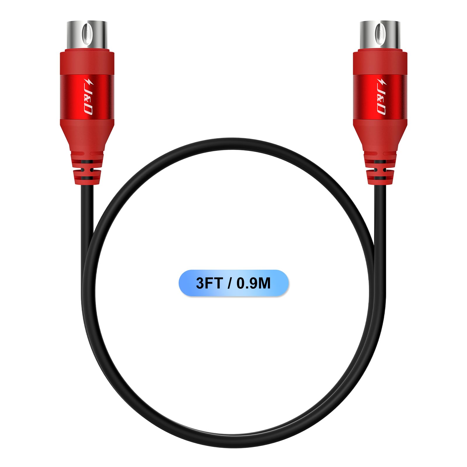 J&D Câble MIDI 5 Pin DIN, Mâle à Mâle, Compatible avec Clavier, Synthétiseur, Effets Multi-Guitare, Interface Audio/Mixer/Amplificateur, Carte Son Externe (Rouge, 0,9 m)