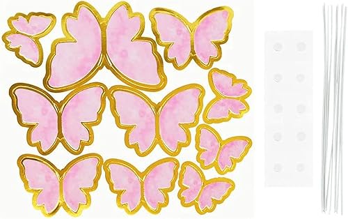 Miniatura 5 de Firot - Juego de 22 decoraciones de mariposa rosa para cupcakes con 1 pieza de alambre de feliz cumpleaños, decoración de pastel de cumpleaños para