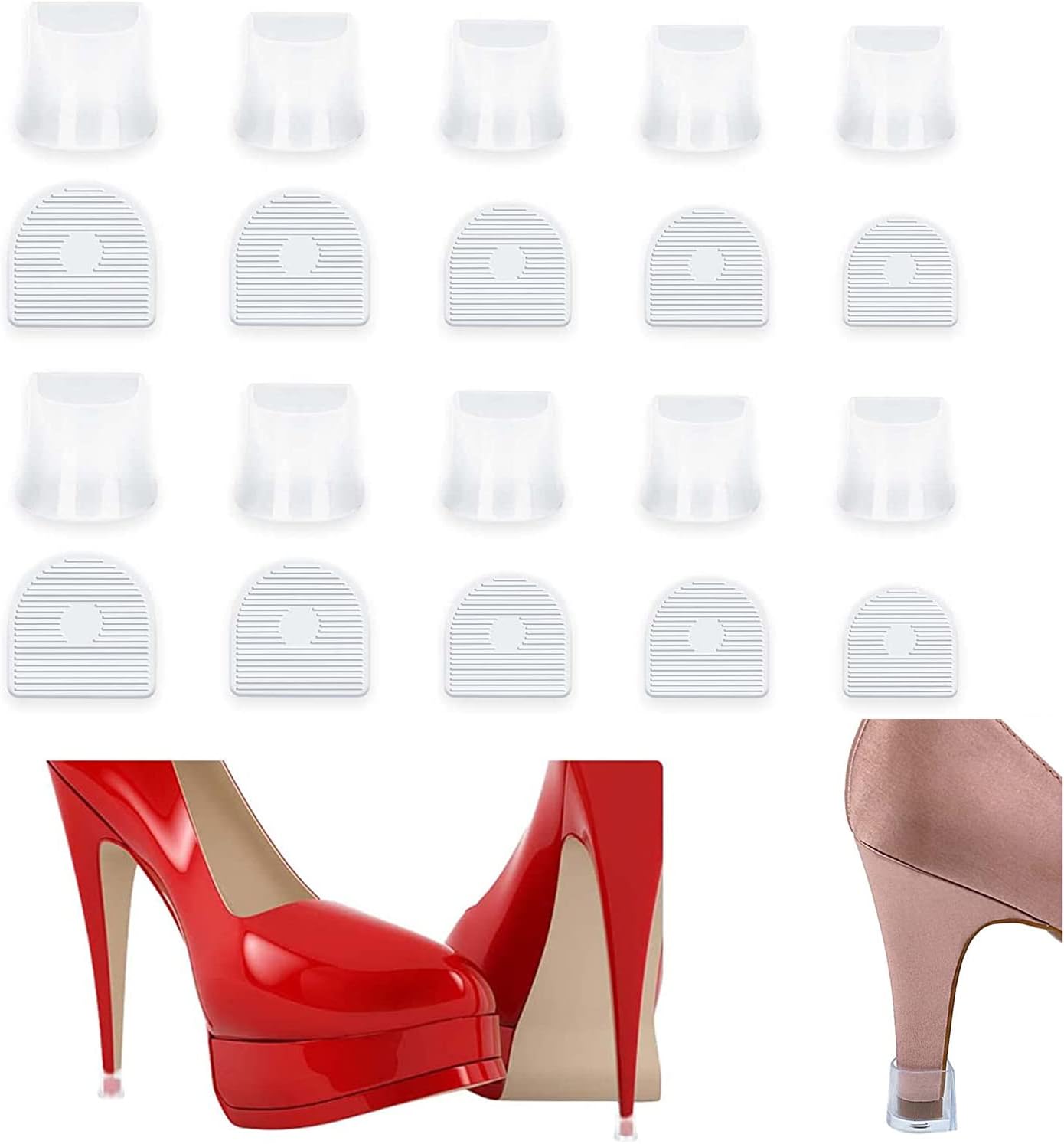 Goodern 10 Pair Heel Protectors for Shoes,5 Sizes,Non-Slip Heel Protectors Heel Repair Caps,Heel Stoppers Noise Reducing High Heel Protectors Tip Covers for Grass,Wedding,Outdoor,Office-Clear