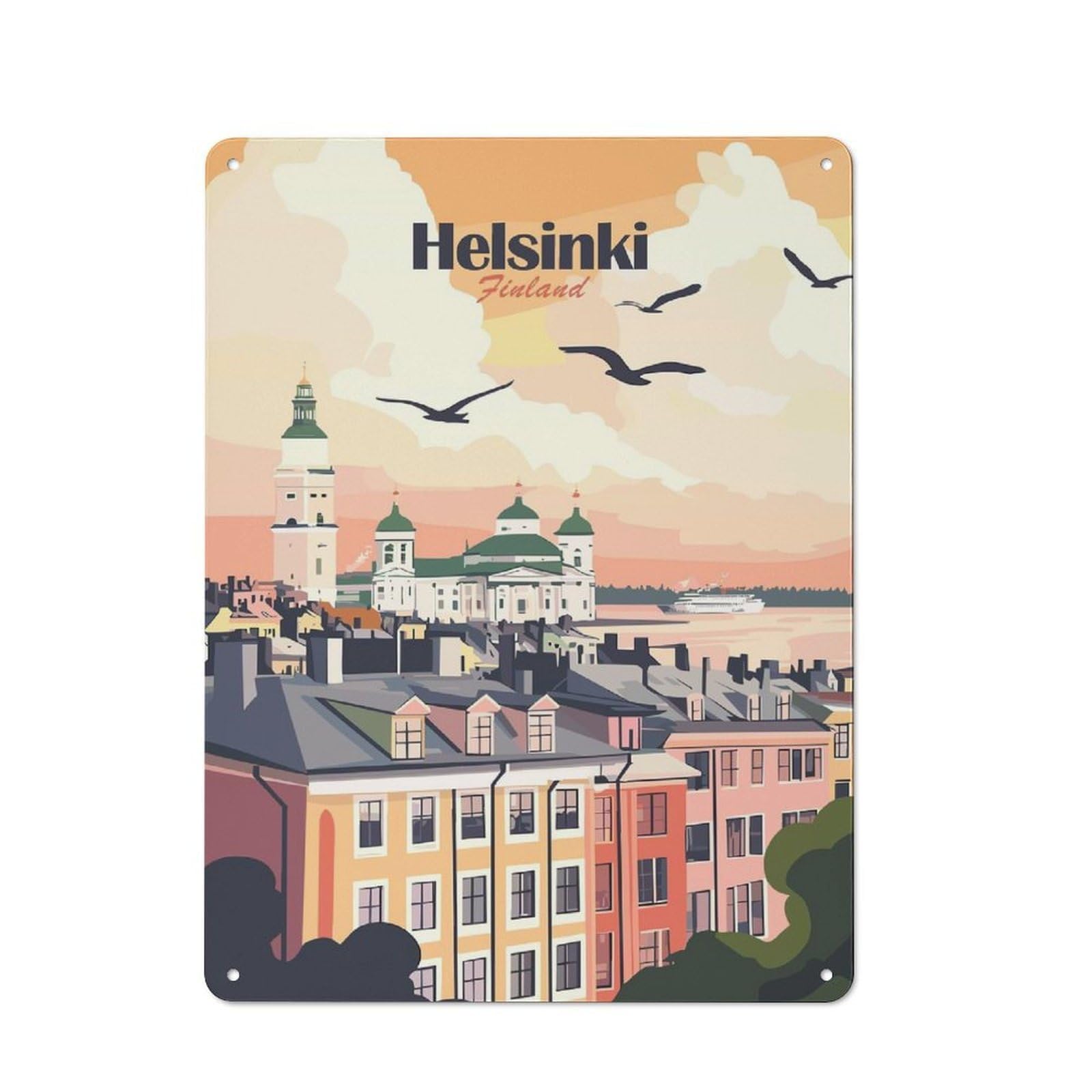Junmoney Style-7 Helsinki Finland Travel Vintage Metal Wall Decor 40X30cm, Garden Room Metal Sign For Patio Bar, Workshop, Shed Or Kitchen