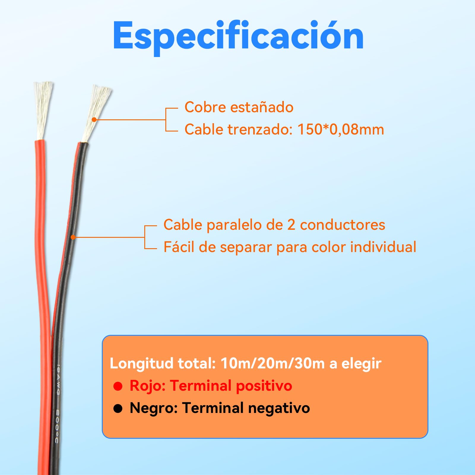 20M Cable Silicone 0,75 mm² Rojo-Negro 18AWG Flexible | Cable de cobre estañado, Flexible, Resistente a altas temperaturas