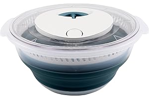 COOK WITH COLOR Collapsible Salad Spinner: Space-Saving, Foldable Colander for Effortless Washing and Drying