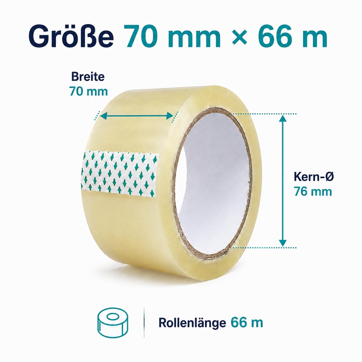 72 Rollen Packband Transparent – 70 mm x 66 m, Vorratspack, Leise Abrollend & Reißfest