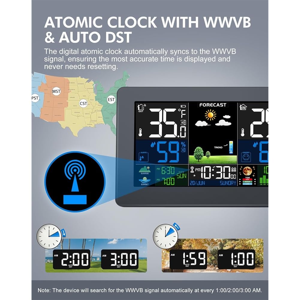 Stazione Meteorologica Termometro Digitale con Sensore Remoto, Monitor Wireless Della Temperatura Interna Ed Esterna, Indicatore di Pressione Barometrica