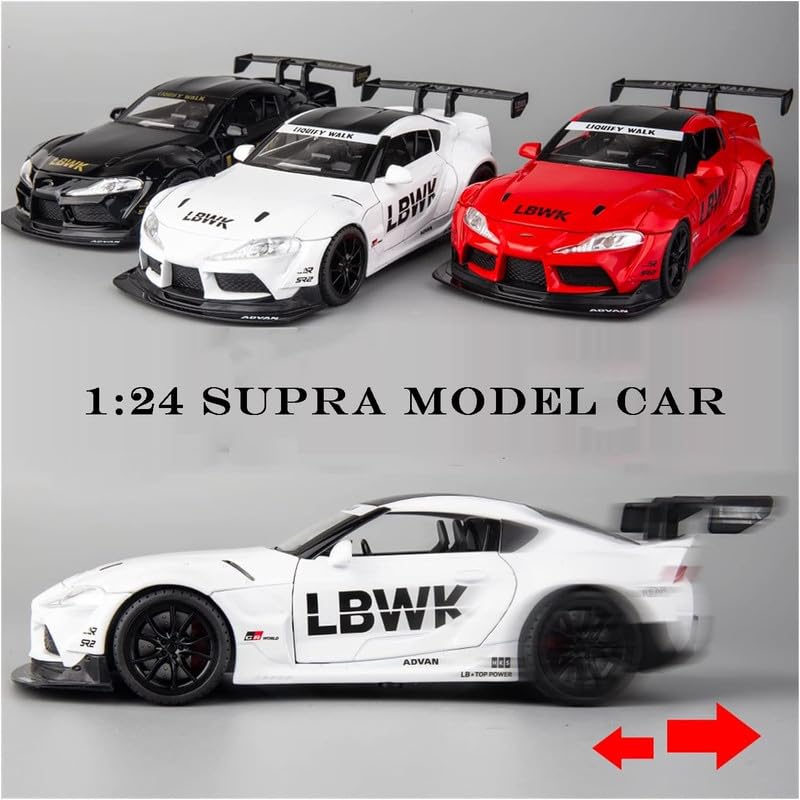 Image of Kids Model 1:24 Toyora Supra Die Cast Metal Car Pull Back Action Opening Doors with Realistic Engine Sound Lights Toy Car Gift for Boys - Multi