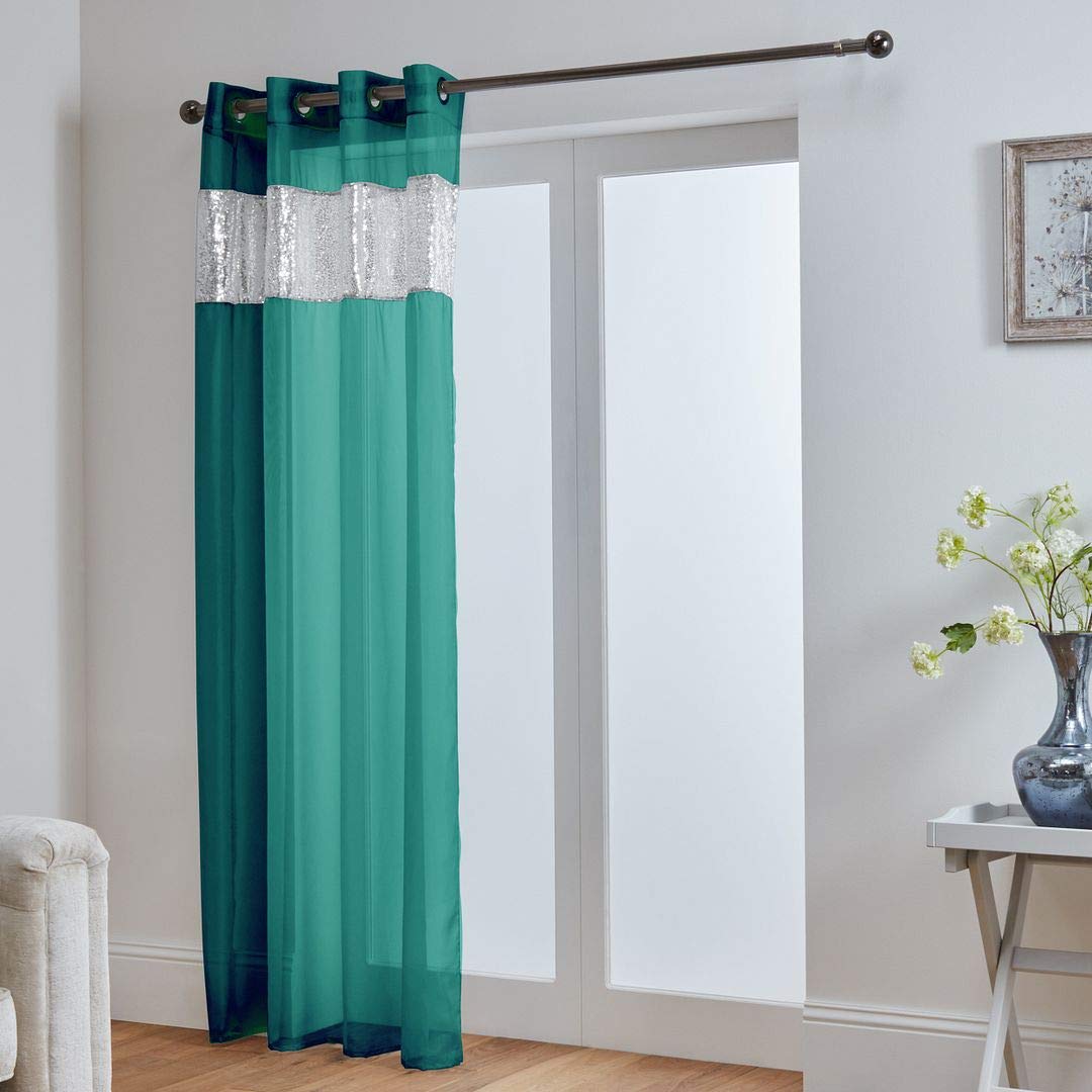 John Aird Teal Sparkle Sequin Eyelet Voile Panel (, 58" Wide X 72" Drop)