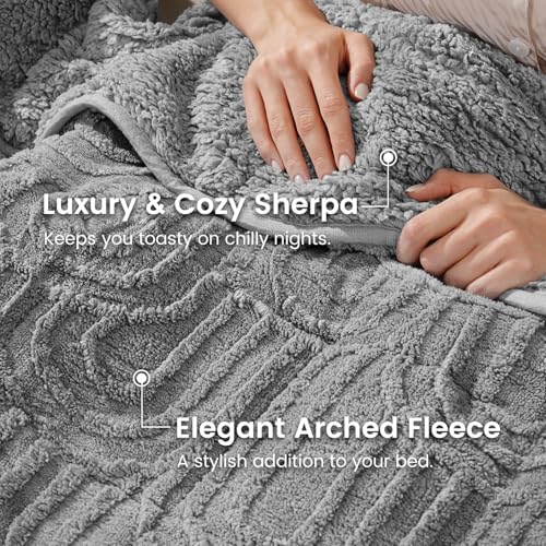 Image of Sherpa Fleece Adult Weighted Blanket Great for Sleep, 15 lbs Dual Sided Soft Fuzzy Heavy Blankets for Couch Bed Sofa, Cozy Warm Fluffy Arched Jacquard Throw for Winter (Grey, 60 inch x 80 inch, 15 Pounds)