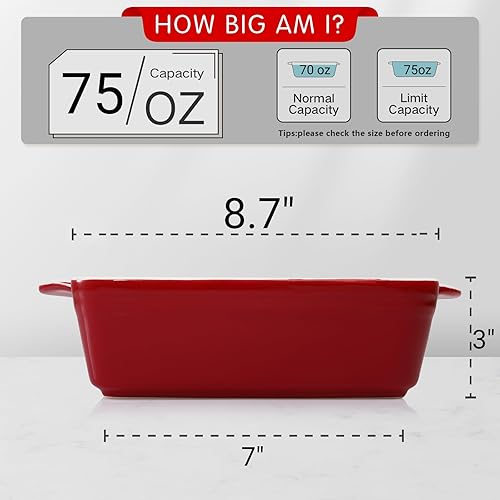 Miniatura 2 de AVLA Paquete de 2 platos de porcelana para hornear, platos cuadrados de 8.7 pulgadas, sartén para lasaña, carne asada, juego de utensilios para