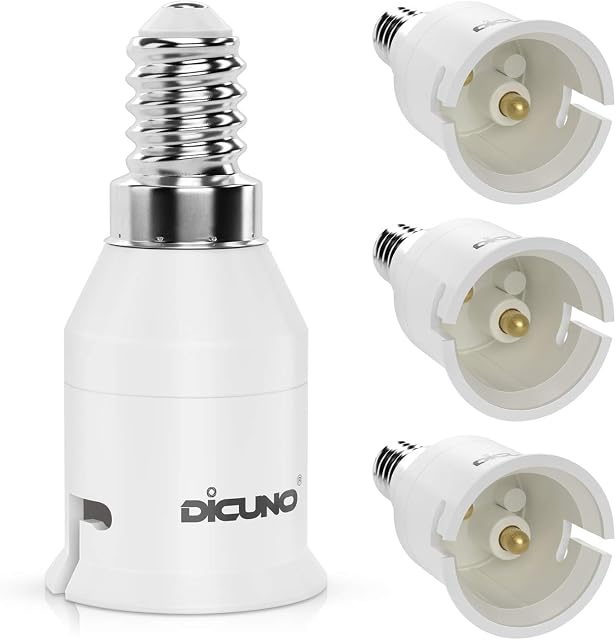DiCUNO E14 to B22 Socket Converter, Screw to Bayonet Adapter, Small Screw/SES to Bayonet/BC Converter, 0-250v,  165 Heat Resistant. (4 Packs)