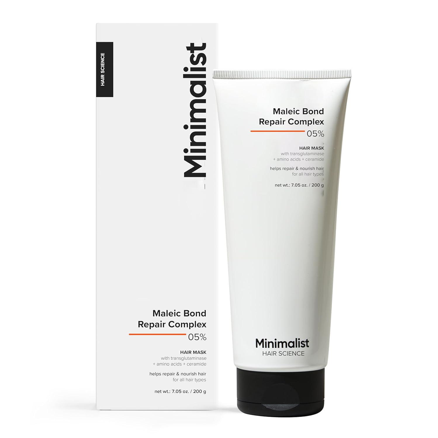 Minimalist Hair Mask For Frizzy Hair, Repairing Dry, Damaged & Dull Hair | Maleic Bond Repair Complex 05% with Transglutaminase, Amino Acids & Ceramides | For Damaged & Treated Hair | Controls Frizzy Hair | For Women & Men | 100 gm
