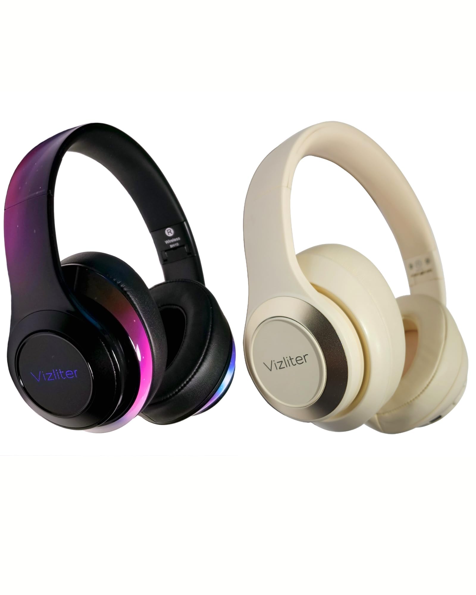 Vizliter Bluetooth Headphones TWS Deep Bass Wireless Over-Ear Headset 5.3 with Built-in Mic Stardust and Beige