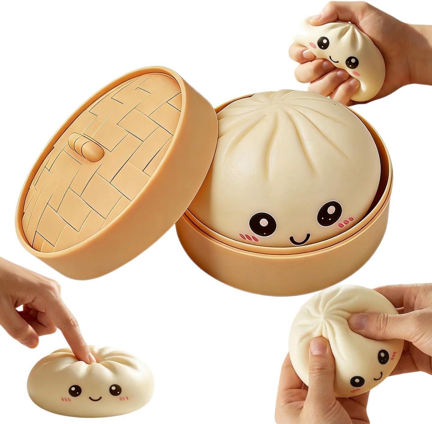 Dumpling Squishy,Dumpling Squishy Mystery Box， Glitter Sensory Fidget Balls Stress Relief Hand Toy for Adults & Teens, Easter BasketStuffers with Mini Food Steamer Stretchy Desk Toys (Gold Style 2) — view 4